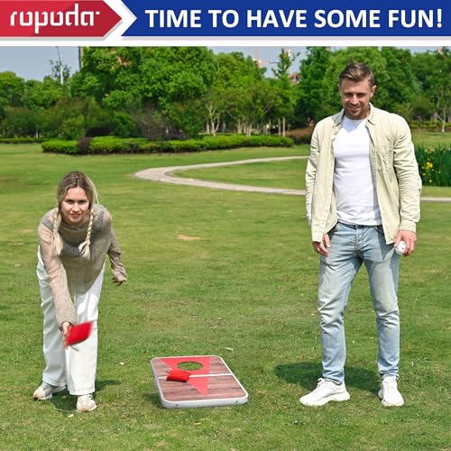 ROPODA Portable Cornhole Board Set 30x20 Inches Blue & Red for Outdoor Games