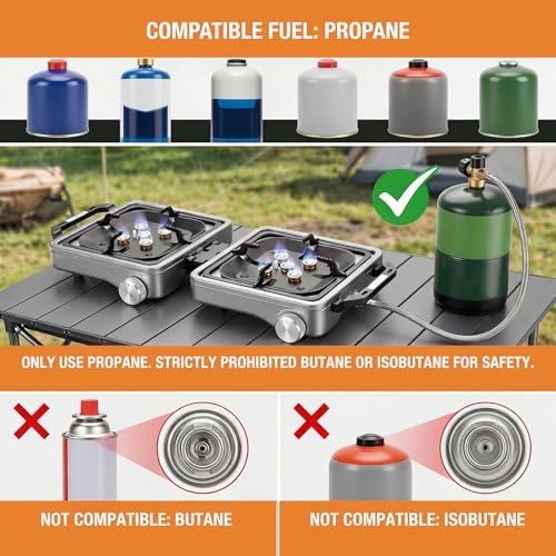 2-Burner Portable Propane Camping Stove with Windshield, 30,000 BTU Foldable Gas Cooktop
