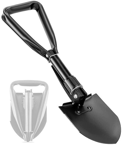 APIDGROWTH Large Folding Shovel, Overall Length 24Inches, Foldable Design with Portable Bag, Made of Durable Materials, Serrated Edge, for Camping, Hiking, Gardening, Fishing & Emergencies (Black)