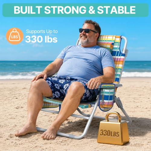 HOPERAN 15.7-Inch Tall Backpack Beach Chair with 5 Recline Positions - Iridescent