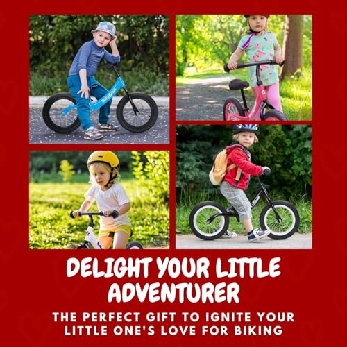 Kids Balance Bike 14 Inch with Rubber Air Tires - Blue, Adjustable Seat & Lightweight