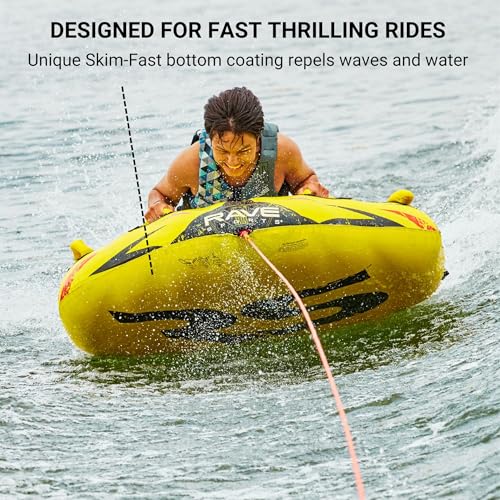 RAVE Sports Razor Inflatable Towable Tube Yellow for 1-2 Riders, Skim-Fast Bottom, Nylon Cover