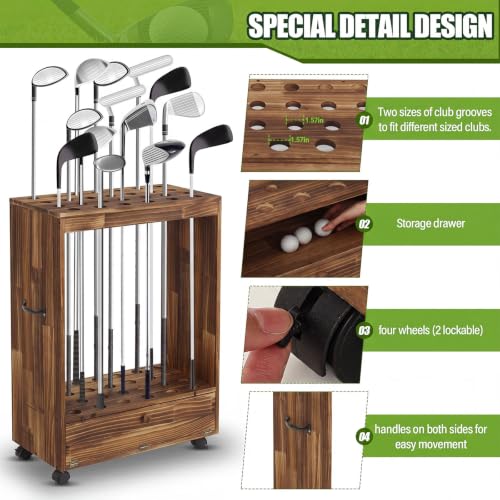 Golf Club Storage Rack for Garage - Brown, 27 Hole Capacity