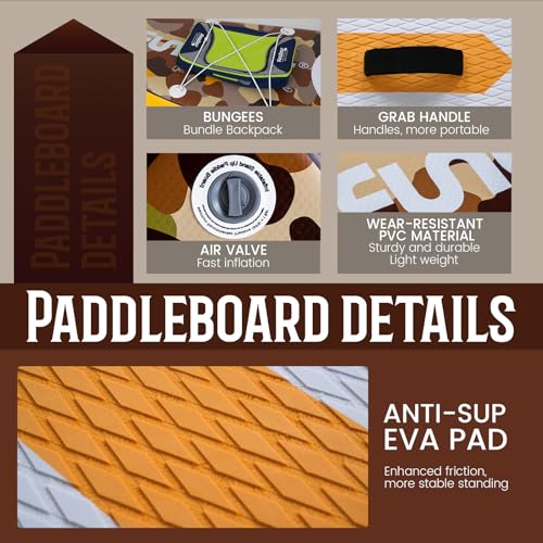 Inflatable Stand Up Paddle Board with Accessories - Yellow Camouflage 11' x 33" x 6"