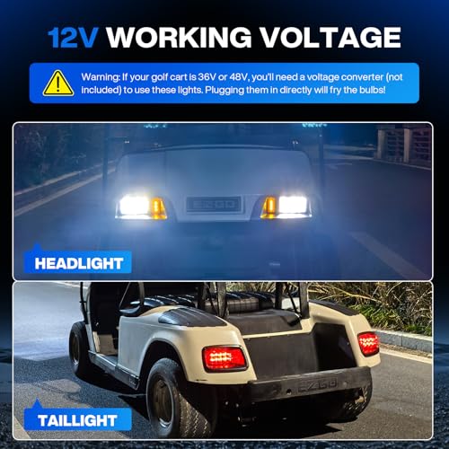 EZGO Golf Cart LED Headlight & Tail Light Kit 1996-2013, Waterproof & Bright