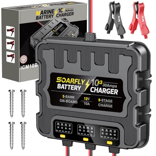 SOARFLY 3 Bank Marine Battery Charger 12V 30A Waterproof Smart Maintainer