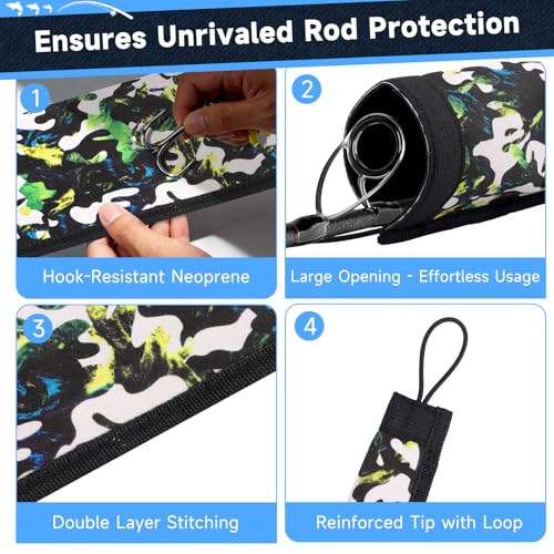 MONYES 8-Piece 65-Inch Neoprene Fishing Rod Sleeves - Protective Cover & Sock Set