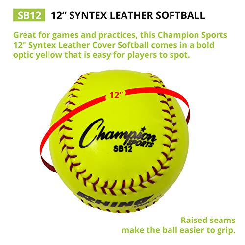 Synthetic Leather Softballs 12 Inch Pack of 12 - Cork Core, Red Seams, NFHS Approved