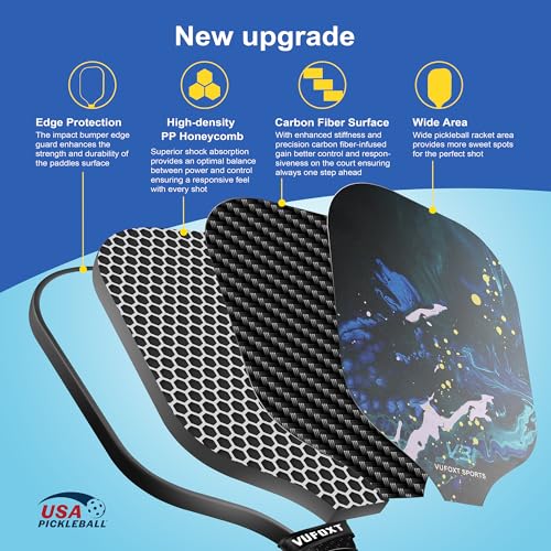Blue Pickleball Paddles Set of 4 - USAPA Approved Carbon Fiber Surface for Beginners