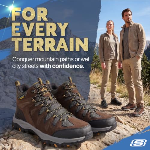 Men's Waterproof Hiking Boots - Skechers Rickter Branson Mid Top, 13 X-Wide Khaki