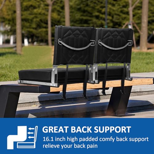 SAILARY 2 Pack Portable Folding Stadium Chairs with Back Support, Black