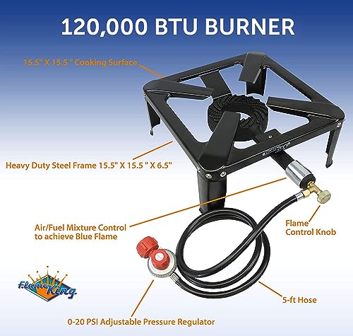 Flame King 120K BTU Heavy Duty Propane Burner for Turkey Fryer & Outdoor Cooking