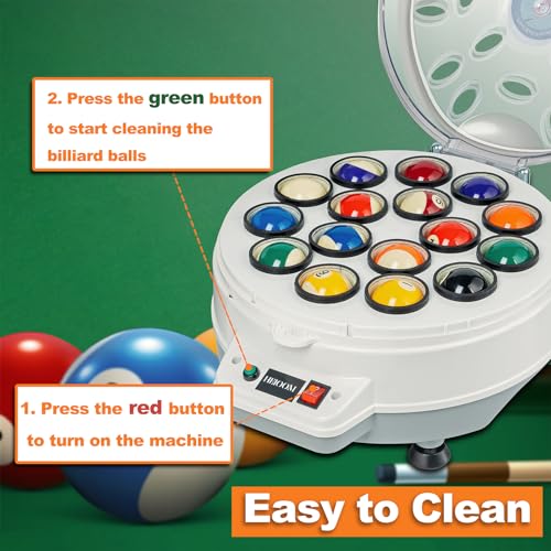 HEIOOM White Pool Ball Cleaner & Polishing Machine for 16 Billiard & Snooker Balls