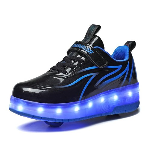 BFOEL Rechargeable Roller Shoes for Boys Girls Age 6-14 with LED Light-Up Kids Sneakers for Outdoor Play, Birthday Black-Blue