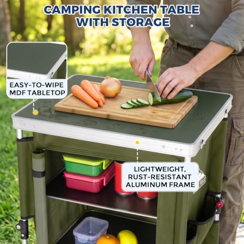 EAGLE PEAK Portable Camping Table 18.9 x 23.6 x 31.5 Inches with Storage Organizer, Green