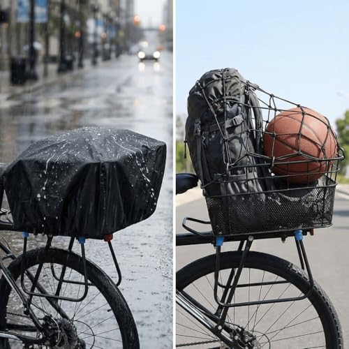 Large Waterproof Bike Rear Basket with Cargo Net & Rain Cover - 20L