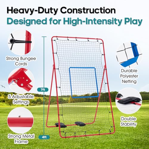 OLIXIS Volleyball Rebounder Net 7x4 FT - Red with Travel Bag, Adjustable Angles