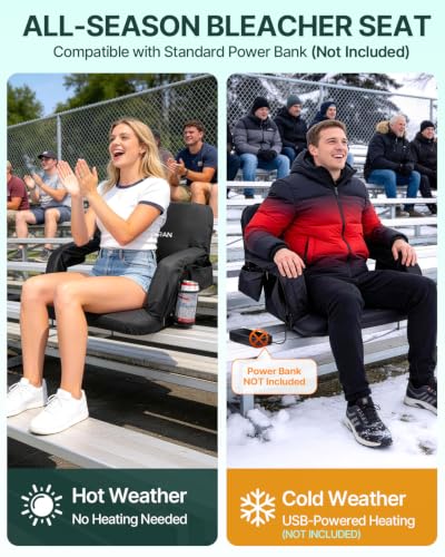 25-Inch Heated Stadium Bleacher Seat with Back Support, Black, 2-Pack