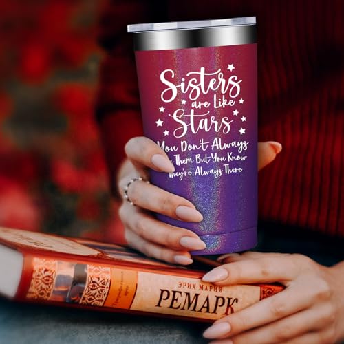 Sister Gifts Tumbler Cup 20oz - Glitter Dark Rainbow Sister Gift from Sisters