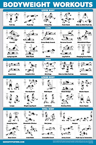 QuickFit 10 Pack - Exercise Workout Poster Set - Pilates, Dumbbell, Suspension, Kettlebell, Resistance Bands, Stretching, Bodyweight, Barbell, Yoga Poses, Exercise Ball (LAMINATED, 18" x 24")