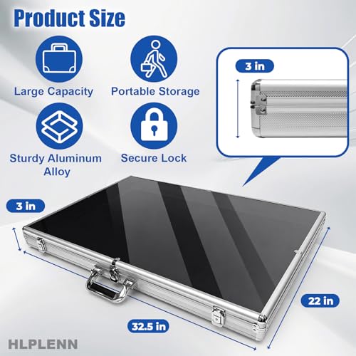 Silver Large Card Display Case 33x22 Aluminum Lockable Trade Show Jewelry Sports Card Holder with Handle