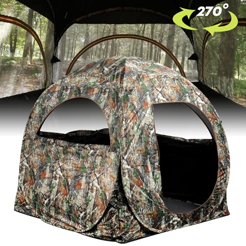 Lenotos 1012 Pop-Up Hunting Blind with 270° See-Through Windows, 1-2 Person, Lightweight, Packable, for Deer & Turkey Hunting