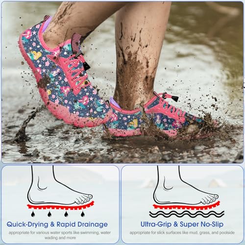 Kids Water Shoes with Built-in Heel Grip - Toddler Boy Girl Wide Toe Box, Little Kid Mermaid Variation