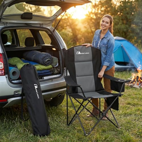MOON LENCE Oversized Folding Camping Chair 1 - Heavy Duty, Padded, High Back with Cooler & Cup Holder