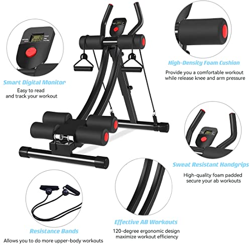 Red Ab Workout Machine for Home Gym - Adjustable Core & Abdominal Exercise Equipment