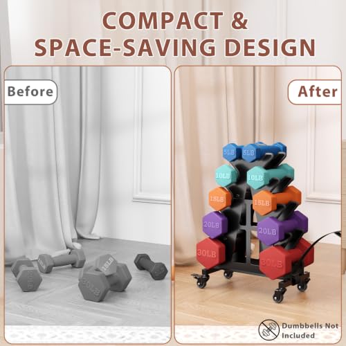 Black 5-Tier Dumbbell Rack Stand with Wheels - Heavy Gauge Steel Home Gym Organizer