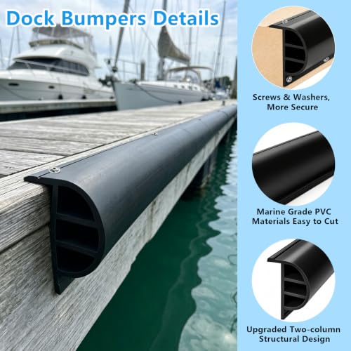 SHENGHUOH Black 12FT P-Profile Boat Dock Bumpers with Stainless Steel Screws & Washers