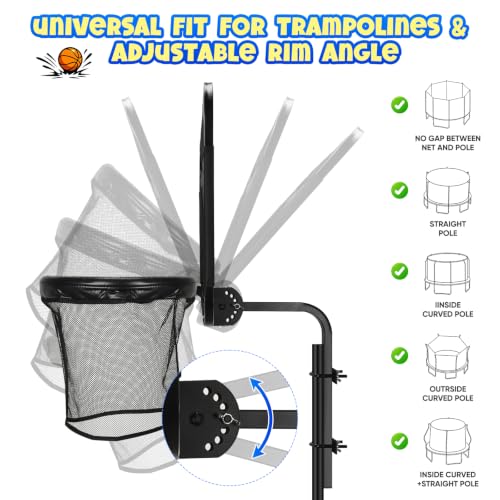Black Metal Trampoline Basketball Hoop with Soft Balls & Pump - Durable & Safe
