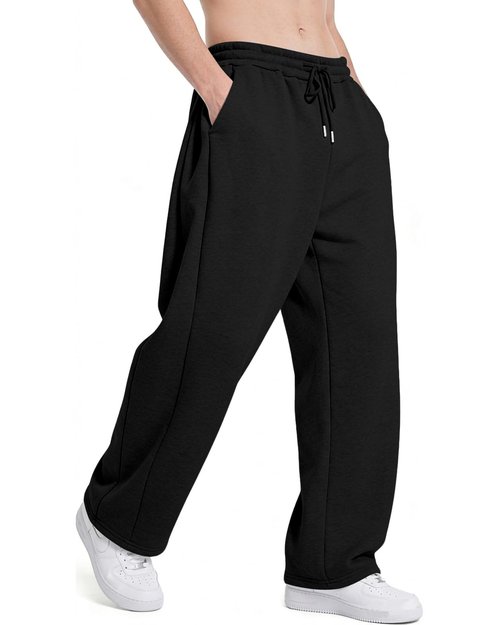 ANNERUN Men's Sweatpants Loose Fit Joggers Pockets Drawstring Heavyweight Fleece Athletic Pants for Men,Black,L