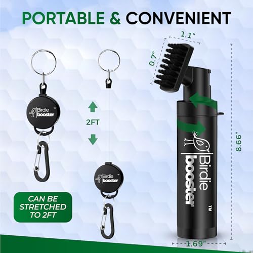 Golf Club Brush Cleaner with Water Spray Bottle & Clip - Maintains Club Grooves
