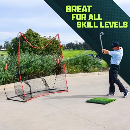 GoSports 7'x7' Golf Practice Net - Red, Portable Indoor/Outdoor Hitting