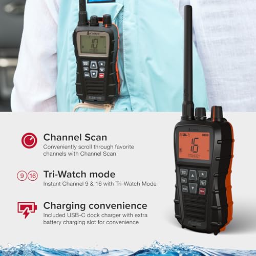Cobra BlueBound 350 VHF Marine Handheld Radio, 6W Waterproof Floatable Black