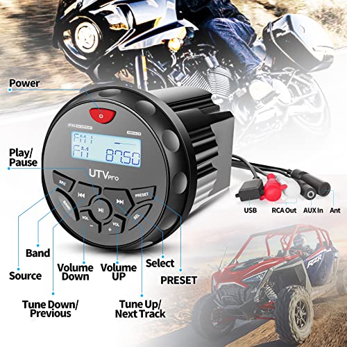 Marine Bluetooth Radio Stereo for Boats & UTVs with AM FM Tuner & USB