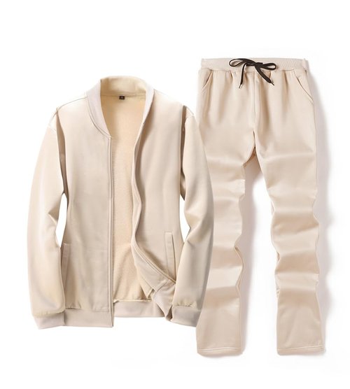 Lavnis Men's Casual Tracksuit Long Sleeve Running Jogging Athletic Sports Set Light Khaki L