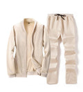 Lavnis Men's Casual Tracksuit Long Sleeve Running Jogging Athletic Sports Set Light Khaki L
