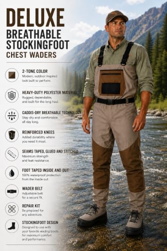 Caddis Men's 2-Tone Taupe Deluxe Breathable Waders - Large