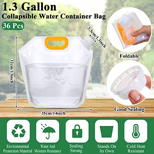 Clear Collapsible Water Bags 36 Pack - 1.3 Gallon Emergency Storage