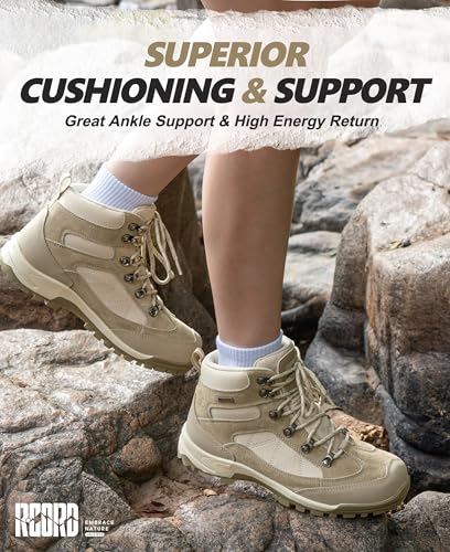 Women’s Waterproof Hiking Boots - Ankle Support, Breathable, Non-Slip, Durable, Size 7.5 Sand