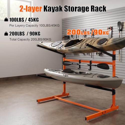 2-Level Kayak Storage Rack Freestanding No Drilling Upright Garage