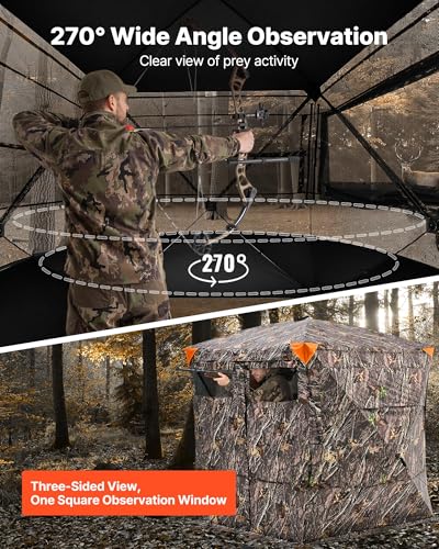 4-5 Person Hunting Blind with 270° View, Camouflage Concealed Shelter, Portable Ground Tent
