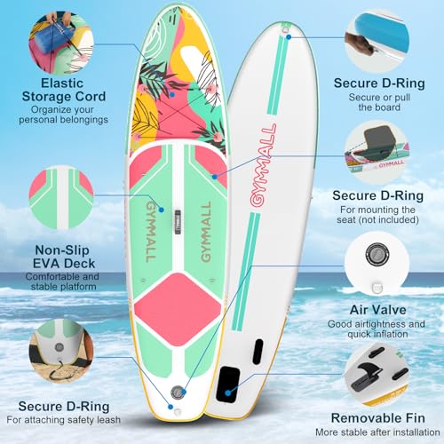 GYMMALL Pink Inflatable Stand Up Paddle Board - All Skill Levels, Wide Non-Slip Deck, Complete Accessory Set