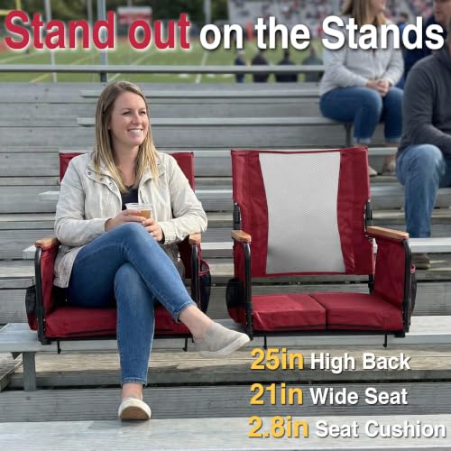 Behairity Burgundy High Back Stadium Seat with Support & Cup Holder