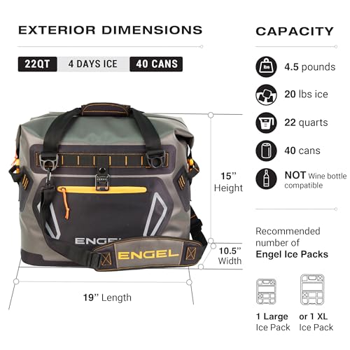 Engel HD20 Heavy-Duty Soft Sided Cooler Bag - Dark Gray/Seafoam, Portable & Insulated