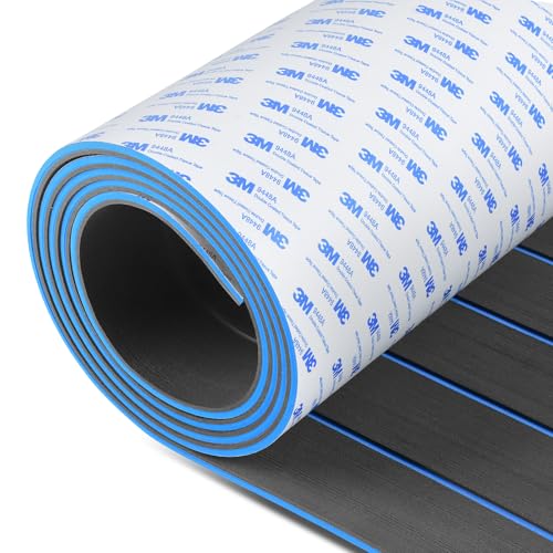 Oceanbroad Boat Flooring 96x36 Inches Dark Gray with Blue Seam Lines - 24 sqft