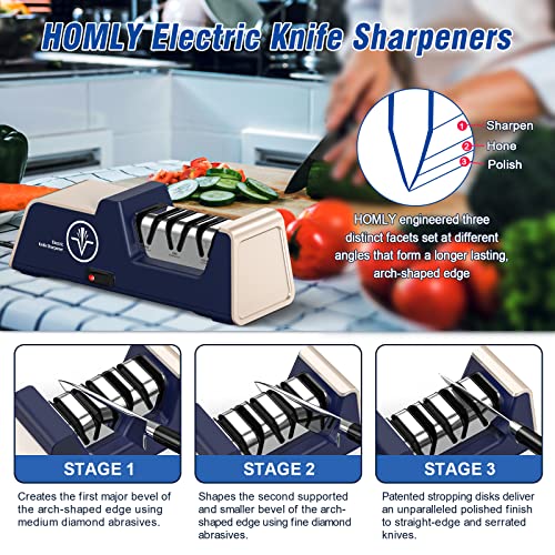 Electric Knife Sharpener for Kitchen Knives with Diamond Abrasives, 3-Stage Precision Edge Guide