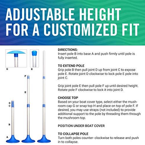 Better Boat 2 Pack Boat Cover Support Poles - Adjustable, Twist Lock, Snap & Mushroom Tops